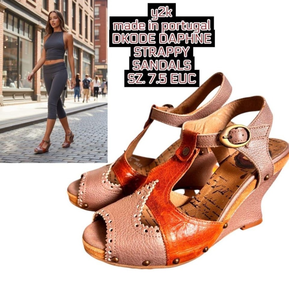 Vintage Dkode Portugal "Daphne" Artisan Leather Wedges 7.5/38 🪵✨